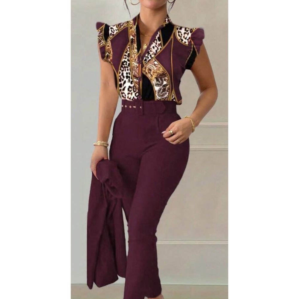 Elegant Burgundy High-Waisted Pants